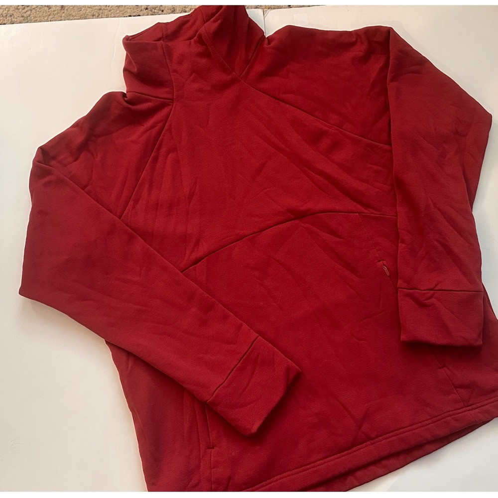 Athleta Red Funnel Neck Fleece‎ Pullover Sweatshirt Women Size Large Zip Pockets